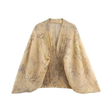 Imagem de Blusa Feminina Casual Com Decote Em V E Manga Morcego, Camisa Solta Es