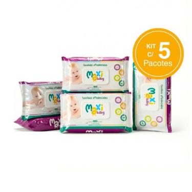 Imagem de Kit com 5 Toalhas lenços Umedecidos Hipoalergênico 100un Cada Maxi Bab