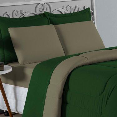 Imagem de Edredom Solteiro Nobre 1 Peça Dupla Face 1,60m X 2,40m Malha 100% Algodão - Verde-bandeira / Avelã