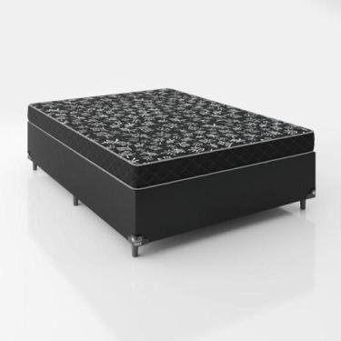 Imagem de Cama Box Casal 138 Tecido Preto Com Colchão D20 Tampo Preto 12cm - BEL