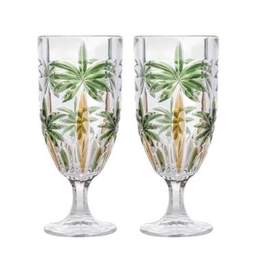 Imagem de Jogo 2 Taças De Cristal Palm Tree Coqueiro Para água Suco Wolff 450ml