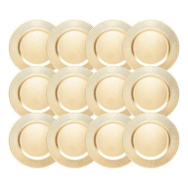 Imagem de Jogo 12 Sousplat De Mesa Redondo Primer Dourado Plástico Lyor 33cm