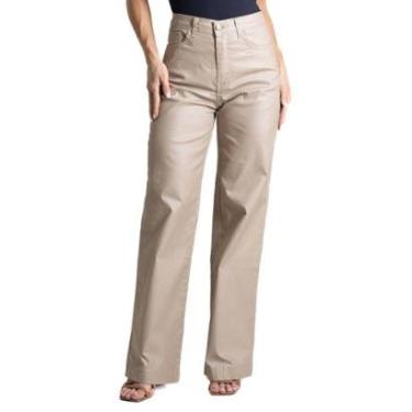 Imagem de Calça Resinada Sawary Wide Leg -282687 - bege 38-Feminino