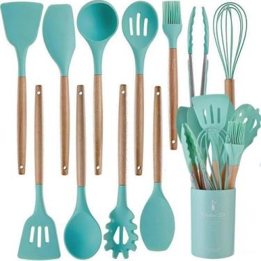 Imagem de Jogo Kit Com 12 Peças Utensílios De Cozinha Colheres Espatulas Pegador