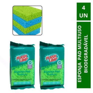 Imagem de Kit 4 Esponja Pad Multiuso Limpeza Biodegradável Flash Limp - DLI Útil