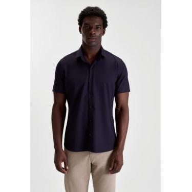 Imagem de Camisa docthos slim manga curta bambu lisa, 029 azul noite, P