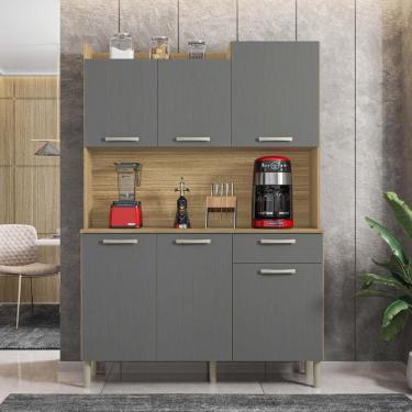 Imagem de Armário de Cozinha Compacta Berlin 6 Portas 1 Gaveta MDF 121.5cm Cinza Freijó Gris Fosco