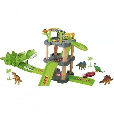 Imagem de Brinquedo Infantil Lançador Dinossauro Pista com Carrinhos e Acessórios com Sistema Puxe e Solte e Garagem Integrada l