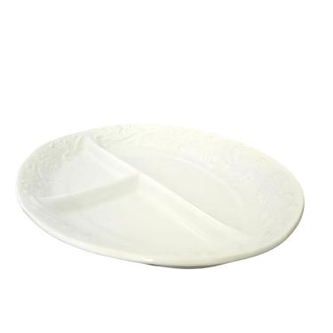 Imagem de Petisqueira Cerâmica Alto Relevo 3 Compartimentos para Servir em Modelo Oval Branco Scala