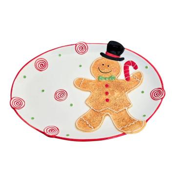Imagem de Travessa Natal Ginger Alto Relevo Oval para Servir e Decorar com Desenho em Relevo Branco Tok da Casa
