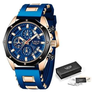 Imagem de Relógio Masculino LIGE Pulseira de Silicone a prova dÁgua, Azul