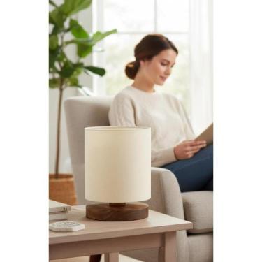 Imagem de 2x Abajur Elegante Leitura Bivolt Madeira Escura Pano Nobre - Congratu