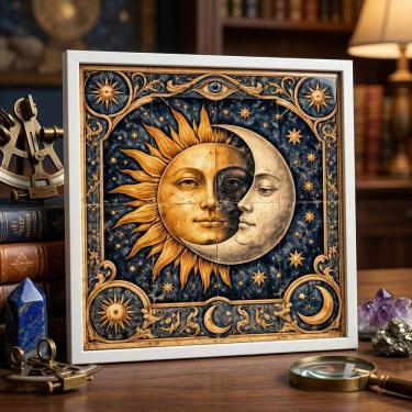 Imagem de Quadro Místico Sol e Lua 33x33cm Mold Branca