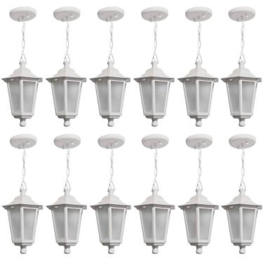 Imagem de Conjunto 12 Pendentes de Teto Coloniais Luminárias Externas Gregas Brancas 58cm Dital