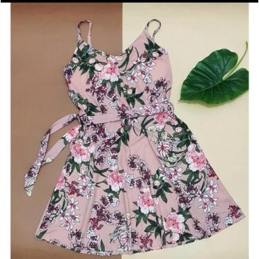 Imagem de Vestido floral  médio com bojo e cinto  - Tajah, Rosa, M