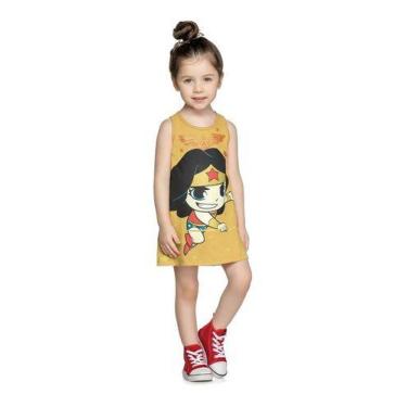 Imagem de Vestido Infantil Menina Temático Fantasia Mulher Maravilha M - anjo da