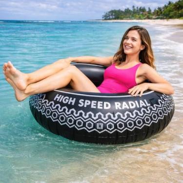Imagem de Boia Inflável Pneu 90cm Diâmetro PVC Preto para Adultos e Crianças