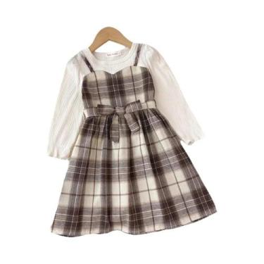 Imagem de Conjunto De Camisa De Manga Longa Xadrez Para Meninas Com Cinto E Chap