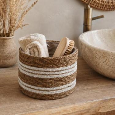 Imagem de Cesto Decorativo Organizador Multiuso Em Fibra Natural Seagrass Com Fo