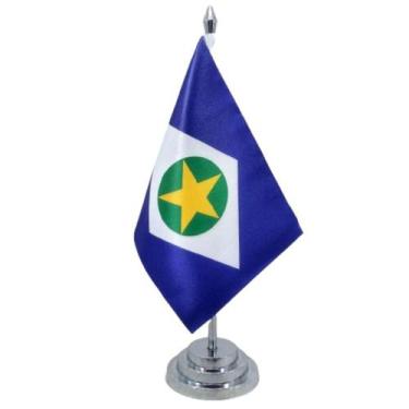 Imagem de Bandeira Mesa Dupla Face Mato Grosso Mastro 29 Alt. Cetim - SP Bandeir