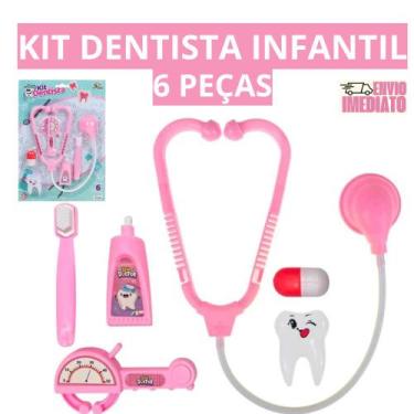 Imagem de Kit Dentista Rosa de Brinquedo  6 Peças Brinquedo - Art Brink