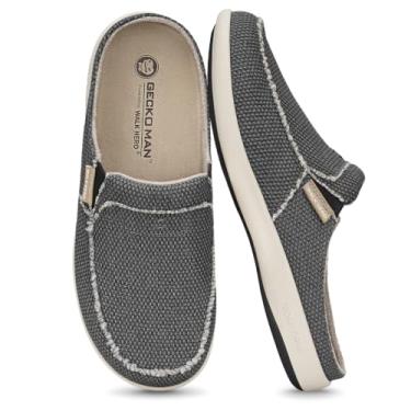 Imagem de Pantufas masculinas com suporte de arco, chinelo de lona para casa masculino com forro de veludo, sapato para usar em casa com sola de borracha antiderrapante para uso interno e externo, Black ( Built-in Suede Insoles ), 12