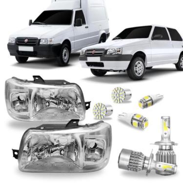 Imagem de Par farol uno mpi 2007 - 2007 mascara cromada lente lisa e kit led - B