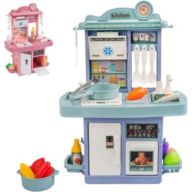Imagem de Cozinha Infantil de Brinquedo Completa com Som e Água Funcional Azul com 25 Acessórios ATENTU