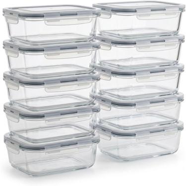 Imagem de Kit 10 Potes de Vidro Herméticos 640ml com 4 Travas Vedação Total para Forno e Freezer Transparente