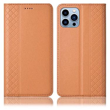 Imagem de LAHappyL Capa carteira para iPhone 13 Pro Max/13 Pro/13/13 Mini, capa flip de couro legítimo de luxo com compartimentos para cartões, suporte, fecho magnético, capa de telefone, laranja, 13 mini 5,4 polegadas