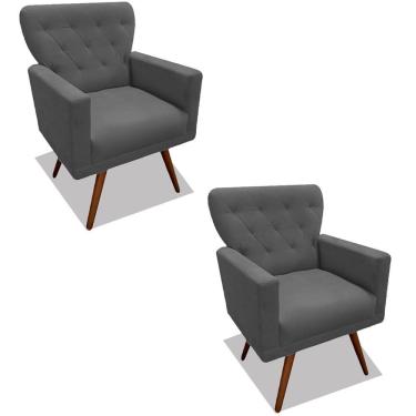 Imagem de Kit 02 Poltronas Decorativa Julieta Pés Madeira Suede Cinza