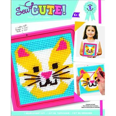 Imagem de Colorbok 59338 Cat Learn to Sew Needlepoint Kit, 6-Inch by 6-Inch Pink Frame