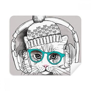 Imagem de Fone de ouvido chapéu de lã branco proteção de gato pano de limpeza limpador de tela 2 peças tecido de camurça