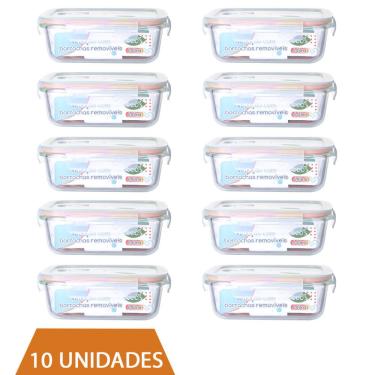 Imagem de 10 Pote Vidro 640ml Marmita Fitness Tampa Hermética 4 Travas