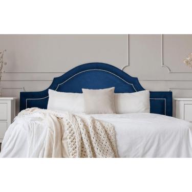 Imagem de Cabeceira Casal Provençal 140x60cm Suede Azul - Tachas Prata