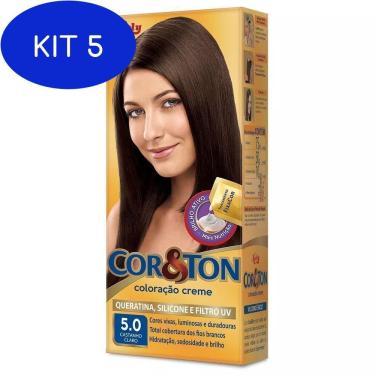 Imagem de Kit 5 Tintura Creme Cor & Ton - Cor: 5.0 Castanho Claro