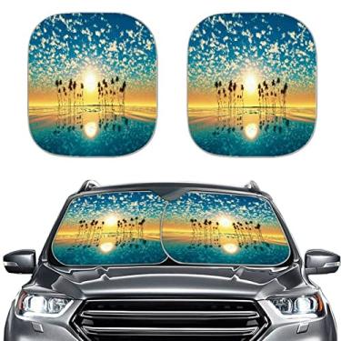 Imagem de Dajingkj Sombrinha de para-brisa à beira-mar, palmeira, para-sol bloqueia raios UV e térmicos, impressão de janela com proteção solar para carro Auto Sedan caminhão SUV