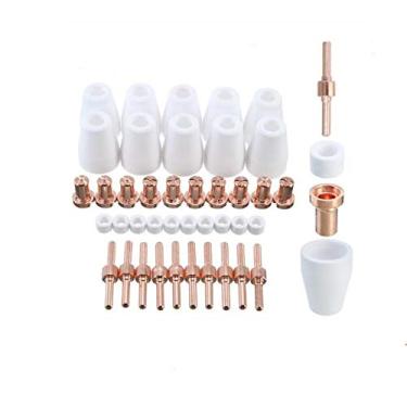 Imagem de Qiang Han 100 peças tocha de corte de plasma consumíveis PT31 acessórios de cortador de plasma, pontas de eletrodo kit de copo para HYC45D HYC50D CUT50 PLC50D HYC410 cortador de plasma (peças PT31) extensão
