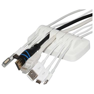 Imagem de Organizador de cabos mais pesado do mercado! Suporte compacto e pesado para cabo de mesa e organizador de cabos, silicone ecológico, sem mau cheiro, embalado com 4 abraçadeiras reutilizáveis! Branco
