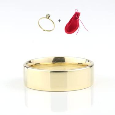 Imagem de Aliança Reta 6mm + Anel Brinde Noivado Casamento Moedas Antigas (Medida: 14/15, Dourado)