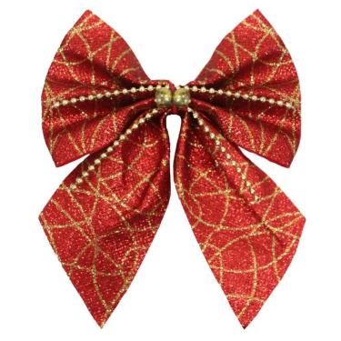 Imagem de Kit 18 Peças Enfeite Árvore Natal Laço Lacinho Vermelho Brilhante 15,5cm