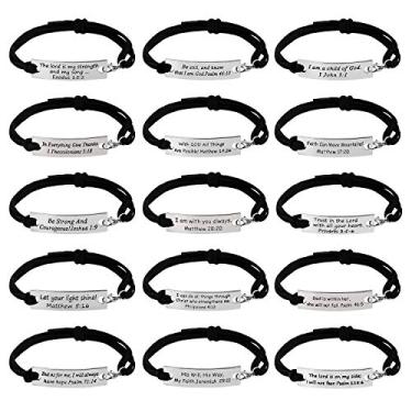 Imagem de AleapDoll 15 pulseiras cristãs, presentes religiosos, religiosos, versículo bíblico, pulseiras para mulheres, homens, adolescentes e crianças, Medium, liga metálica