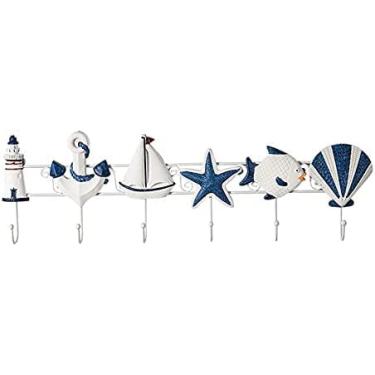 Imagem de KRASS Cabideiro Rack Chapéu Estilo Mediterrâneo Decoração Madeira Gancho Concha Estrela do Mar Decoração Náutica Pingente Marinho de Madeira Placa de Praia Marca Placas Gancho de Casaco,A, Colecionador88