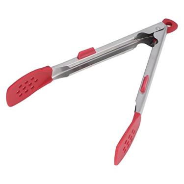 Imagem de Pinças para bifes, resistentes à corrosão, antiderrapantes, resistentes à ferrugem, resistentes ao calor, pinças para cozinhar, aço inoxidável fácil de limpar para grelhar Vermelho