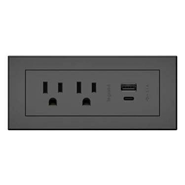 Imagem de Tira de energia por Wiremold, tira de energia com USB, tira de energia embaixo da mesa, tira de energia montável, tomada de energia para móveis, 15 Amp, 2 tomadas, tipo A/C USB, preto, 15 pés