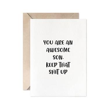 Imagem de Cartão de aniversário engraçado para filho, exclusivo menino Natal formatura cartão presente de pai, mãe