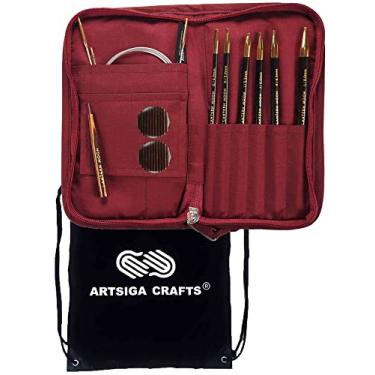 Imagem de Lantern Moon Bequest 6-Inch Tunisian Interchangeable Crochet Hook Set Handcrafted Ebony Sizes US G, H, I, J, K, L, Silk Case, 2 Cords, 2 End Caps, 1 Tightening Tool Bundle with 1 Artsiga Crafts Bag