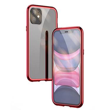 Imagem de VGOLY Para iPhone 11 Ultra Slim Dois Lados Adsorção Magnética Moldura Angular Ímã de Vidro Temperado Capa Flip (Color : Red)