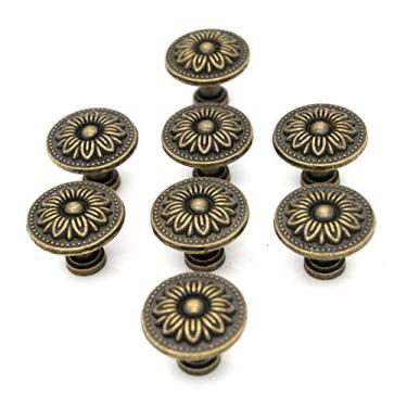 Imagem de Puxadores de latão antigo vintage com 8 peças com padrão de flores para porta de gaveta de armário
