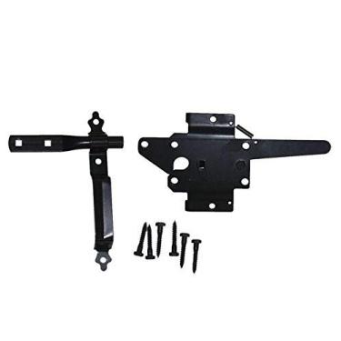 Imagem de Fecho de porta de madeira Kiavetta com alça – Kit de trava de cerca, fechadura de madeira para portão de cerca, abre para cada lado do portão – ferragens de porta de madeira preta